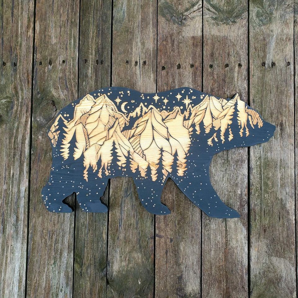 Starry Night Wood Carved Bear