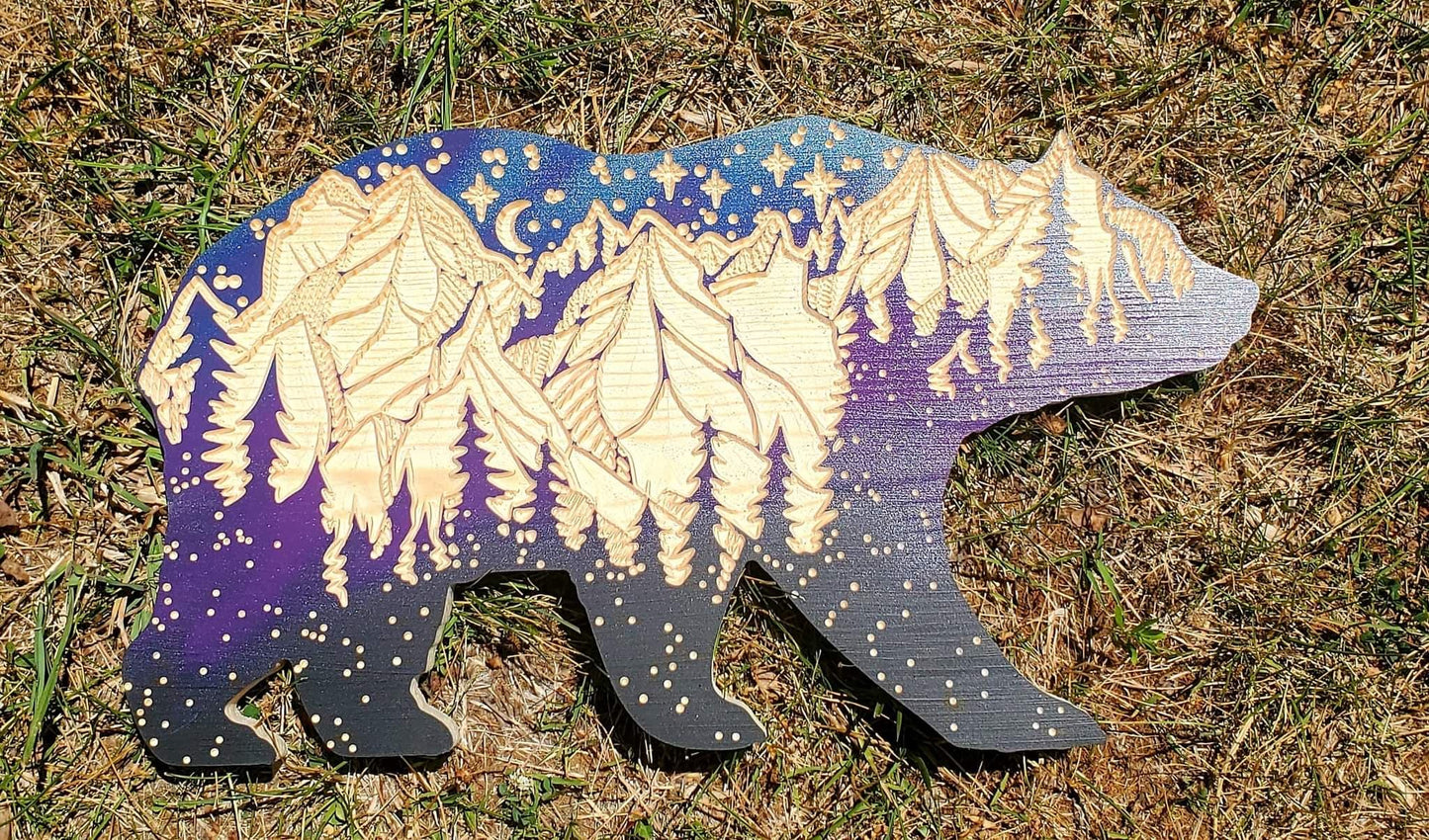 Starry Night Wood Carved Bear