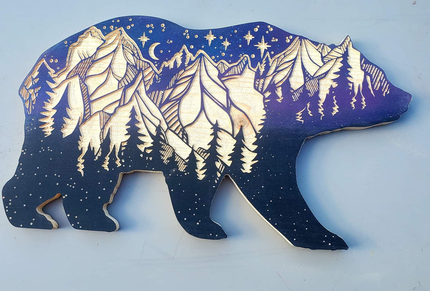 Starry Night Wood Carved Bear