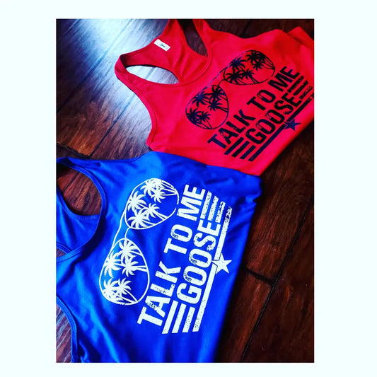 Talk To Me Goose Racerback Tank - Ladies